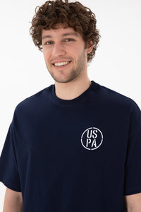 Tricou Bărbați Bleumarin Cu Guler Rotund Și Print USPA Oversize
