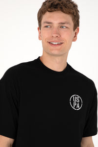 Tricou Bărbați Negru Cu Guler Rotund Și Print USPA Oversize