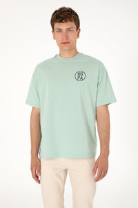 Tricou Bărbați Verde Pal Cu Guler Rotund Și Print USPA Oversize