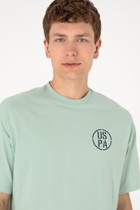 Tricou Bărbați Verde Pal Cu Guler Rotund Și Print USPA Oversize