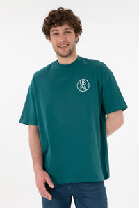 Tricou Bărbați Verde Smarald Cu Guler Rotund Și Print USPA Oversize