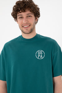 Tricou Bărbați Verde Smarald Cu Guler Rotund Și Print USPA Oversize