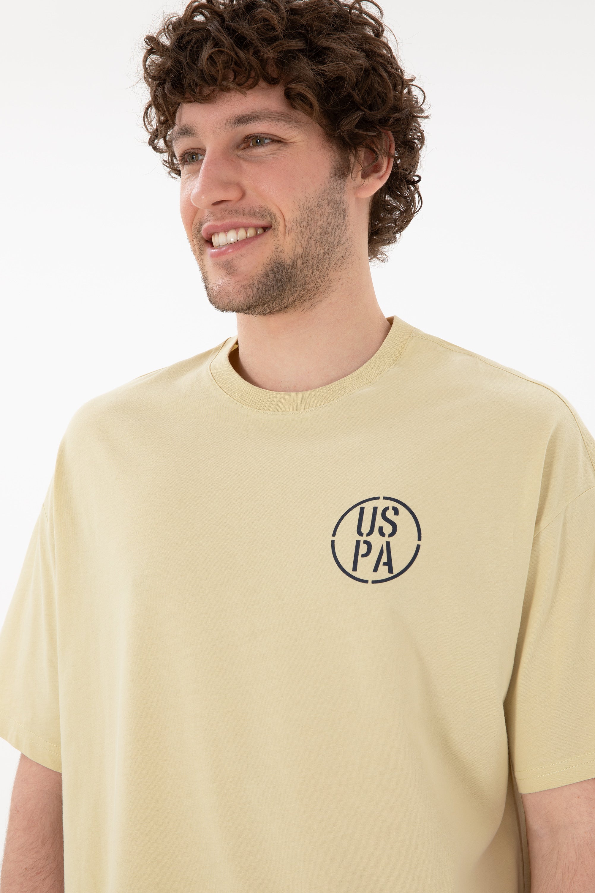 Tricou Bărbați Verde Fistic Cu Guler Rotund Și Print USPA Oversize