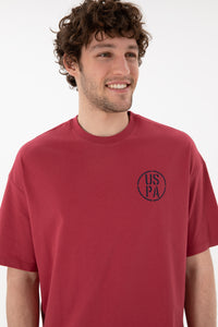 Tricou Bărbați Roșu Cărămiziu Cu Guler Rotund Și Print USPA Oversize