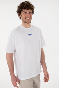 Tricou Bărbați Alb Cu Guler Rotund Și Print USPA Oversize