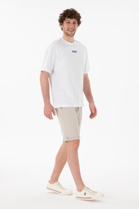 Tricou Bărbați Alb Cu Guler Rotund Și Print USPA Oversize