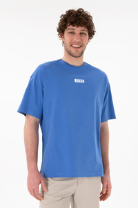 Tricou Bărbați Albastru Cu Guler Rotund Și Print USPA Oversize