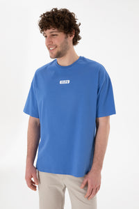 Tricou Bărbați Albastru Cu Guler Rotund Și Print USPA Oversize