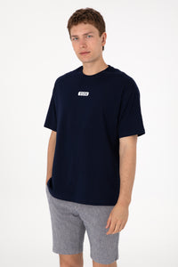 Tricou Bărbați Bleumarin Cu Guler Rotund Și Print USPA Oversize