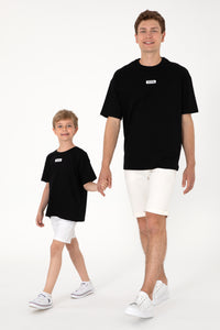 Tricou Bărbați Negru Cu Guler Rotund Și Print USPA Oversize