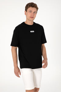 Tricou Bărbați Negru Cu Guler Rotund Și Print USPA Oversize