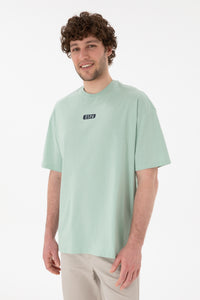 Tricou Bărbați Verde Pal Cu Guler Rotund Și Print USPA Oversize