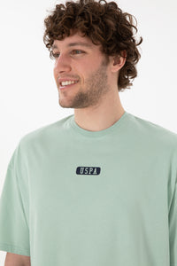 Tricou Bărbați Verde Pal Cu Guler Rotund Și Print USPA Oversize