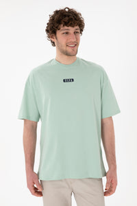 Tricou Bărbați Verde Pal Cu Guler Rotund Și Print USPA Oversize