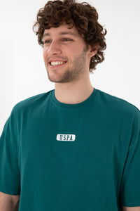 Tricou Bărbați Verde Smarald Cu Guler Rotund Și Print USPA Oversize