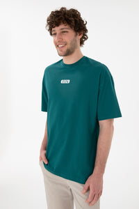 Tricou Bărbați Verde Smarald Cu Guler Rotund Și Print USPA Oversize