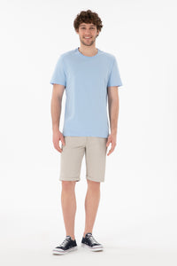 Tricou Bărbați Albastru Deschis Cu Guler Rotund Și Imprimeu Logo