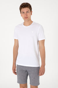 Tricou Bărbați Alb Cu Guler Rotund Și Imprimeu Logo