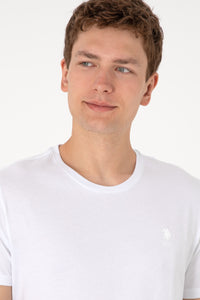 Tricou Bărbați Alb Cu Guler Rotund Și Imprimeu Logo