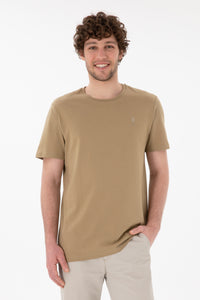 Tricou Bărbați Camel Cu Guler Rotund Și Imprimeu Logo