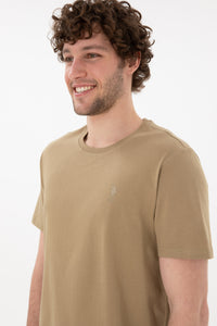 Tricou Bărbați Camel Cu Guler Rotund Și Imprimeu Logo