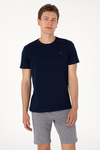 Tricou Bărbați Bleumarin Cu Guler Rotund Și Imprimeu Logo