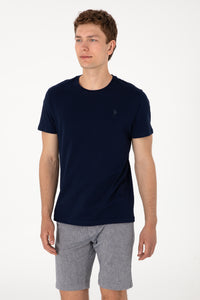 Tricou Bărbați Bleumarin Cu Guler Rotund Și Imprimeu Logo