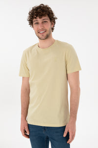 Tricou Bărbați Verde Fistic Cu Guler Rotund Și Imprimeu Logo