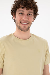 Tricou Bărbați Verde Fistic Cu Guler Rotund Și Imprimeu Logo