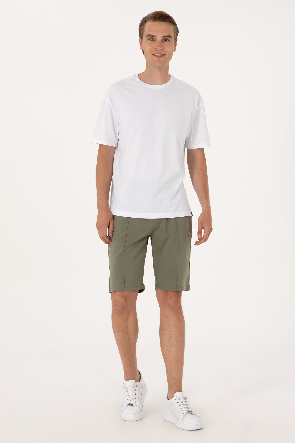 Pantaloni Scurți Bărbați Kaki Cu Imprimeu Logo