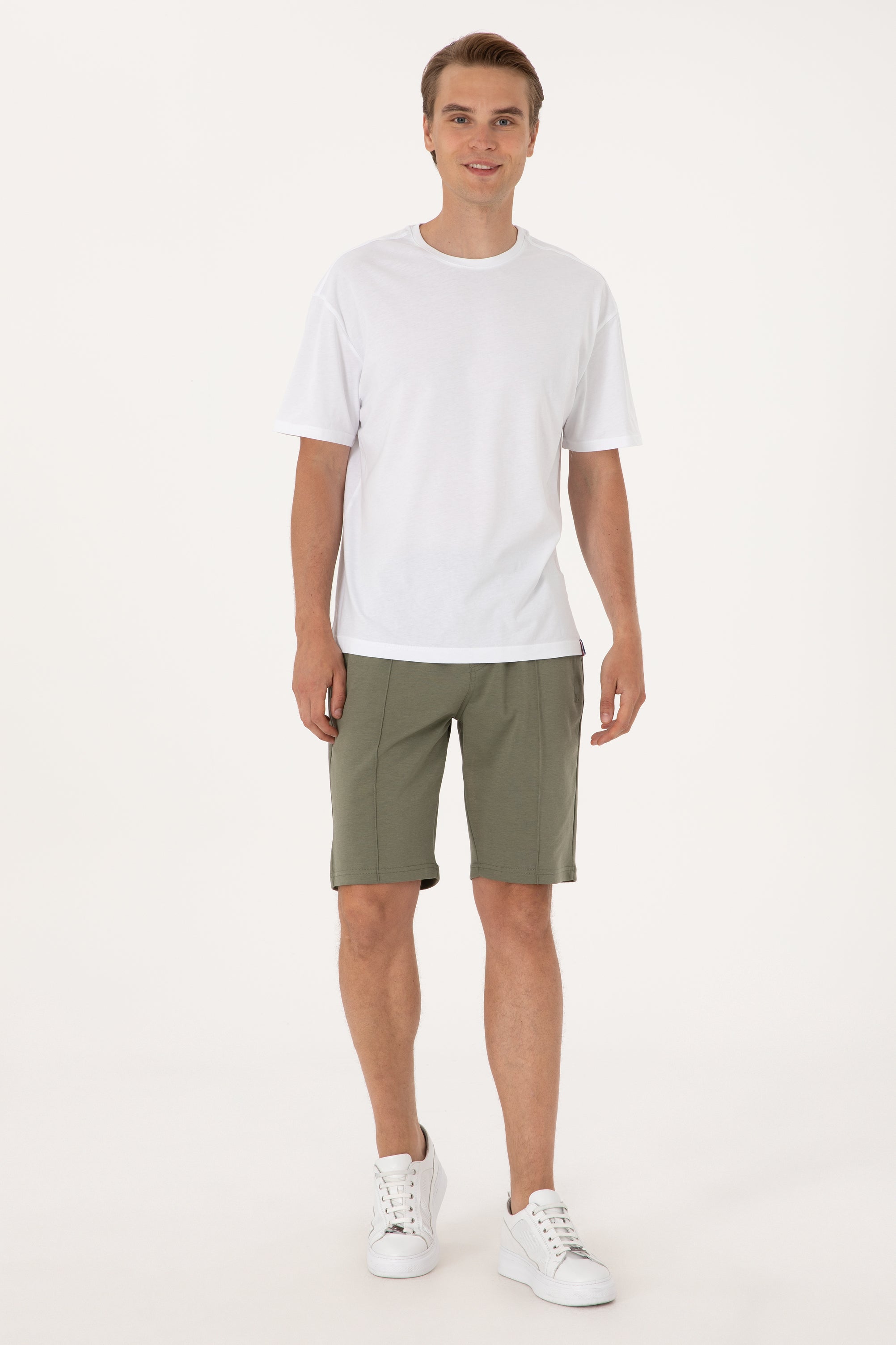 Pantaloni Scurți Bărbați Kaki Cu Imprimeu Logo