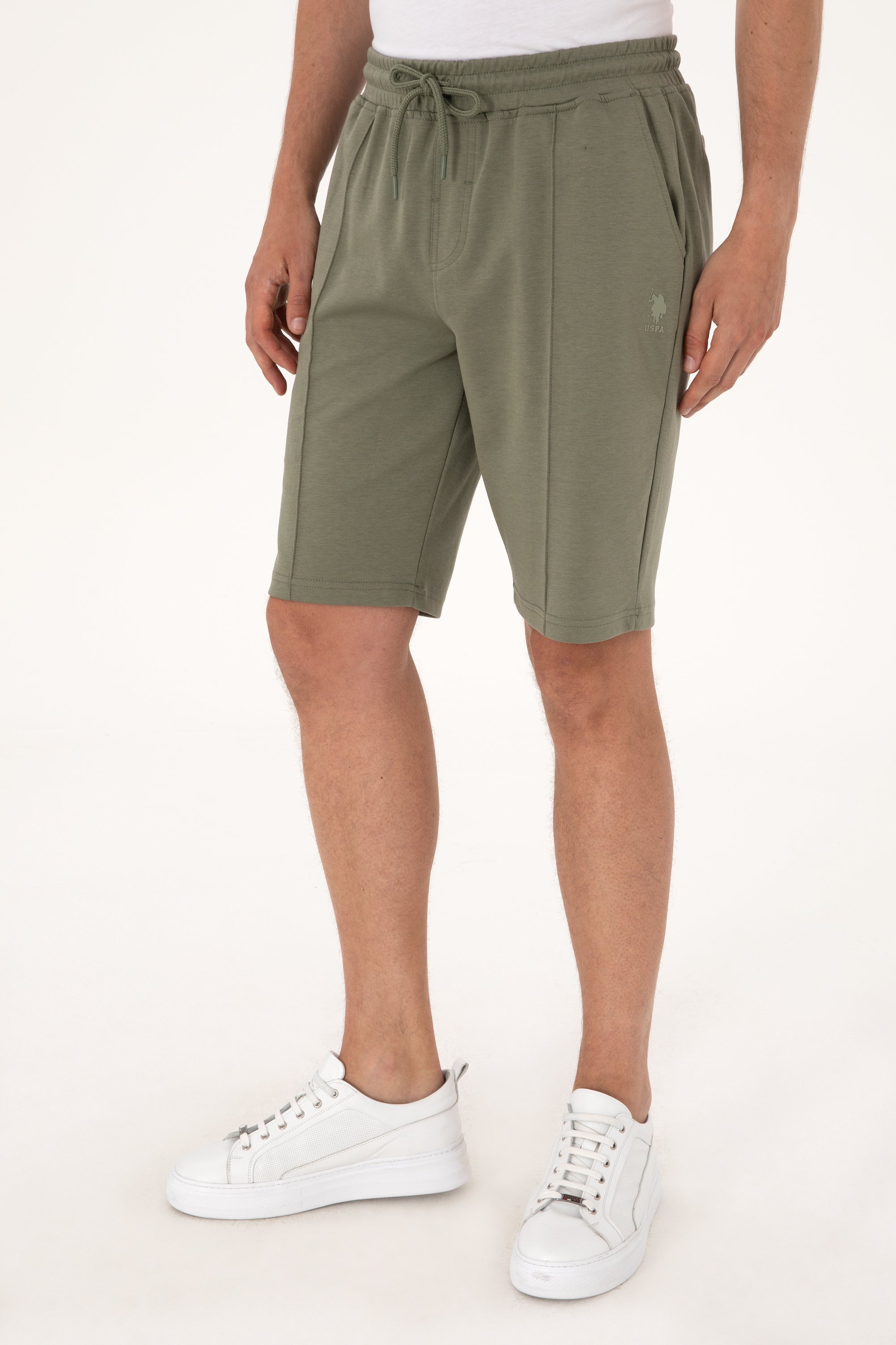 Pantaloni Scurți Bărbați Kaki Cu Imprimeu Logo