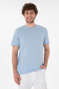 Tricou Bărbați Albastru Deschis Cu Guler Rotund