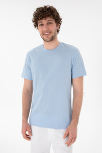 Tricou Bărbați Albastru Deschis Cu Guler Rotund