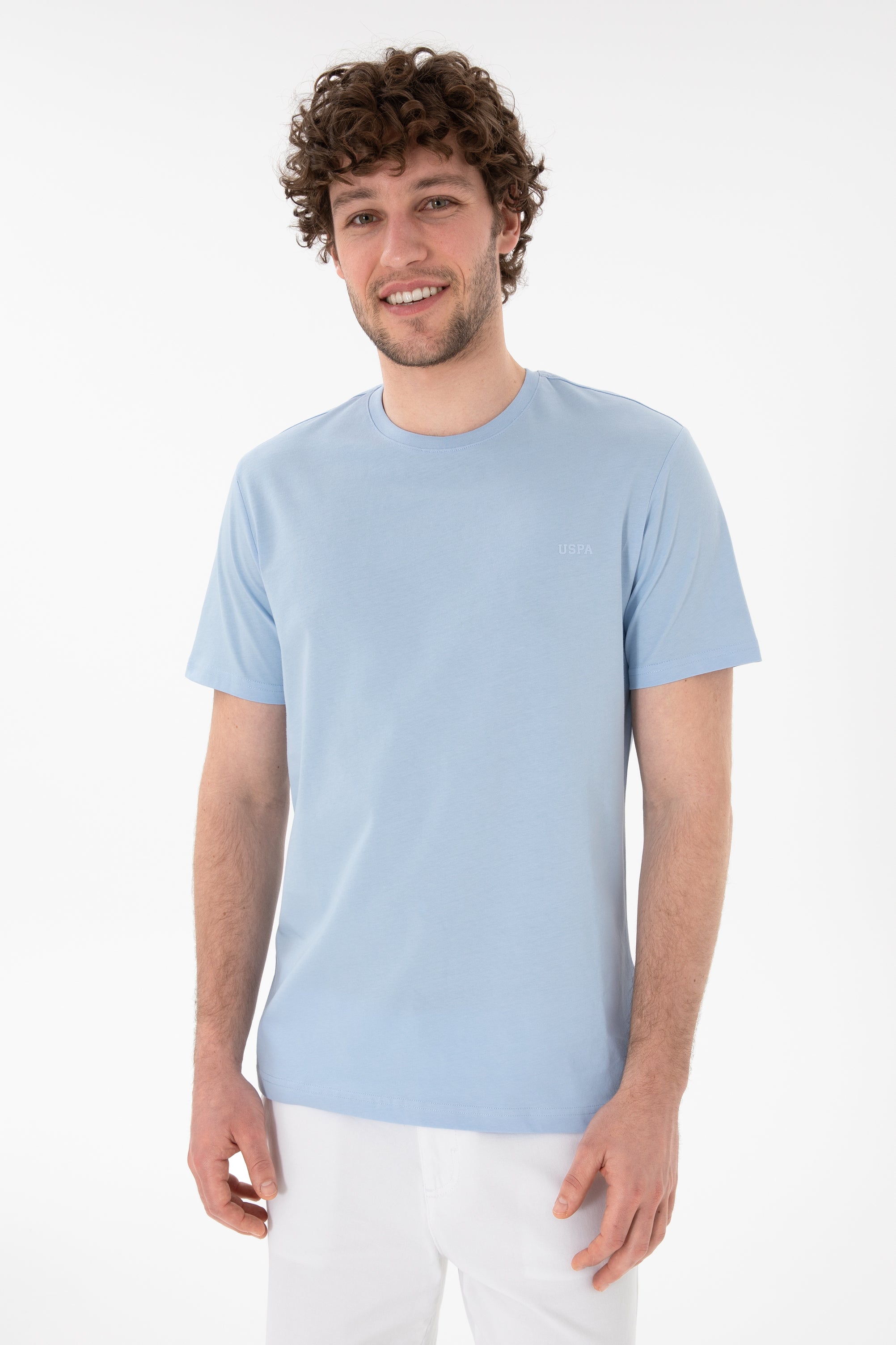 Tricou Bărbați Albastru Deschis Cu Guler Rotund