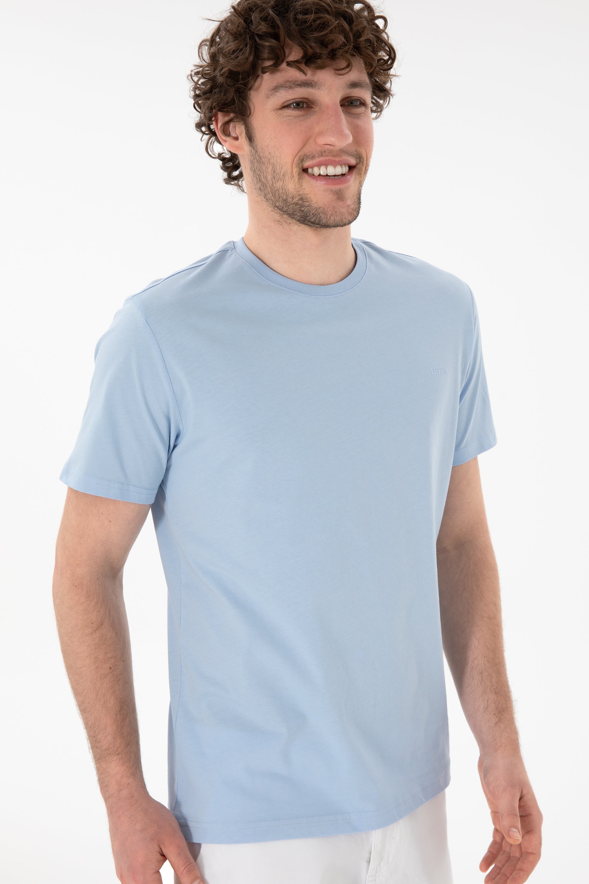 Tricou Bărbați Albastru Deschis Cu Guler Rotund