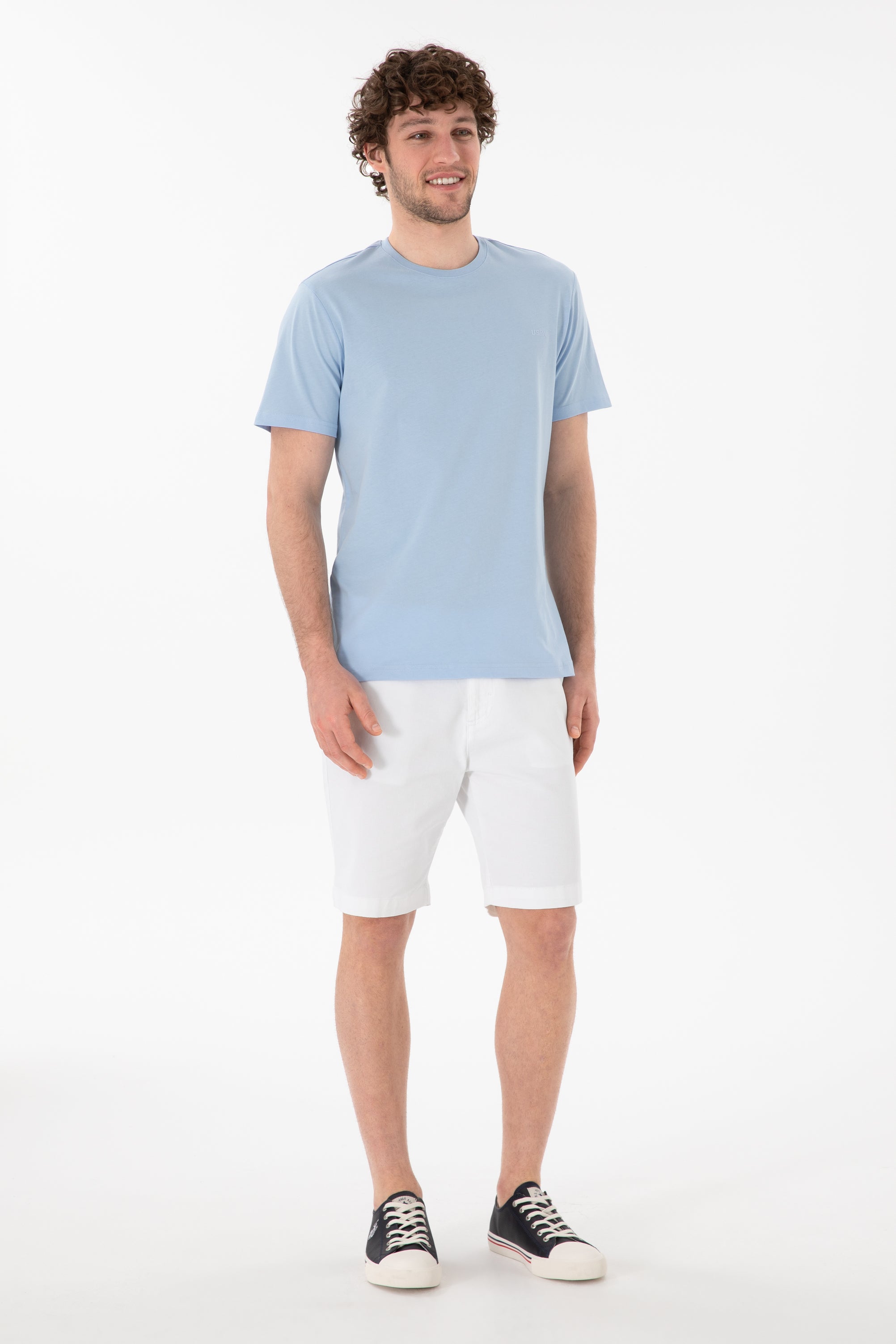 Tricou Bărbați Albastru Deschis Cu Guler Rotund