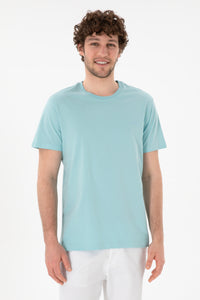 Tricou Bărbați Albastru Aqua Cu Guler Rotund