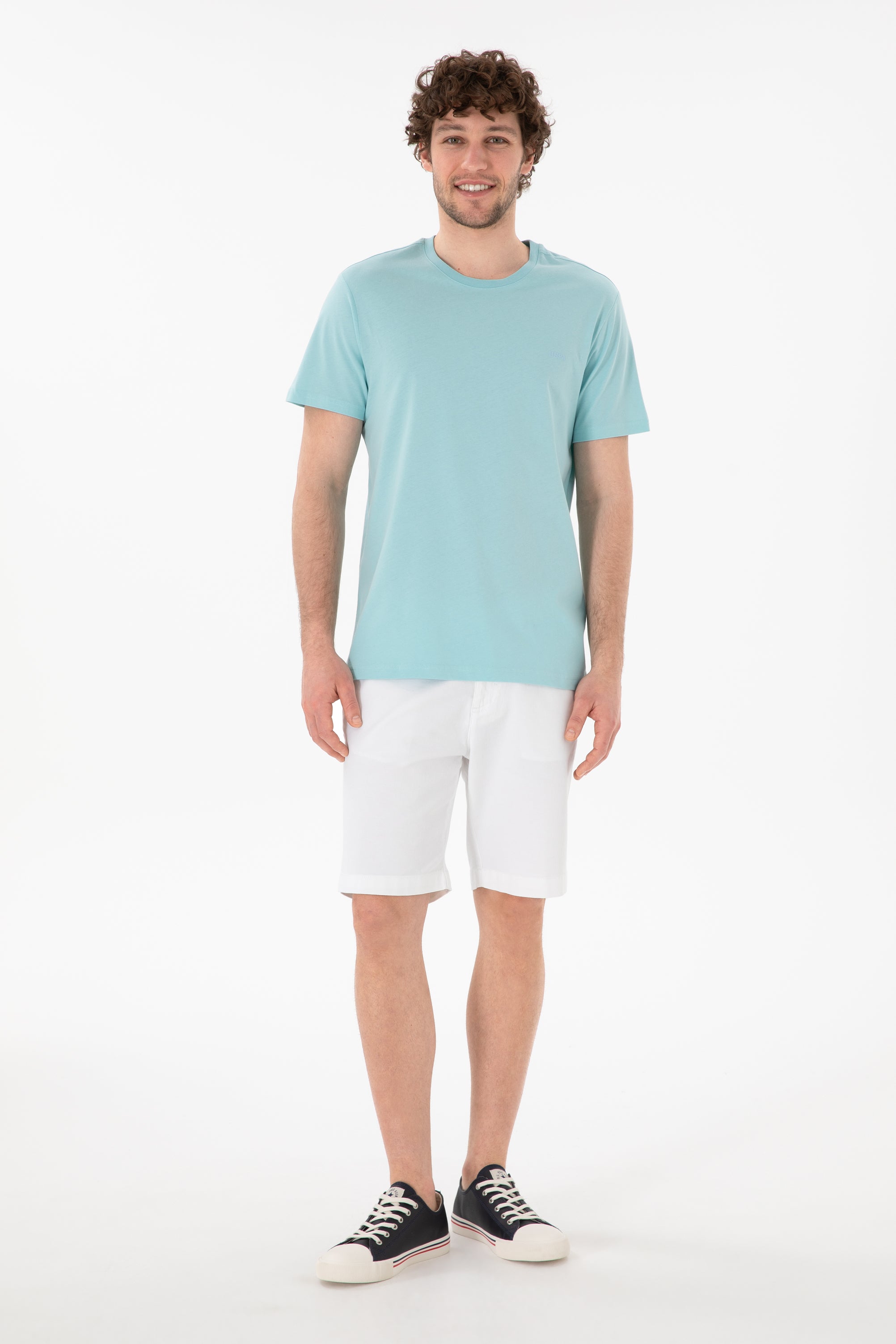 Tricou Bărbați Albastru Aqua Cu Guler Rotund