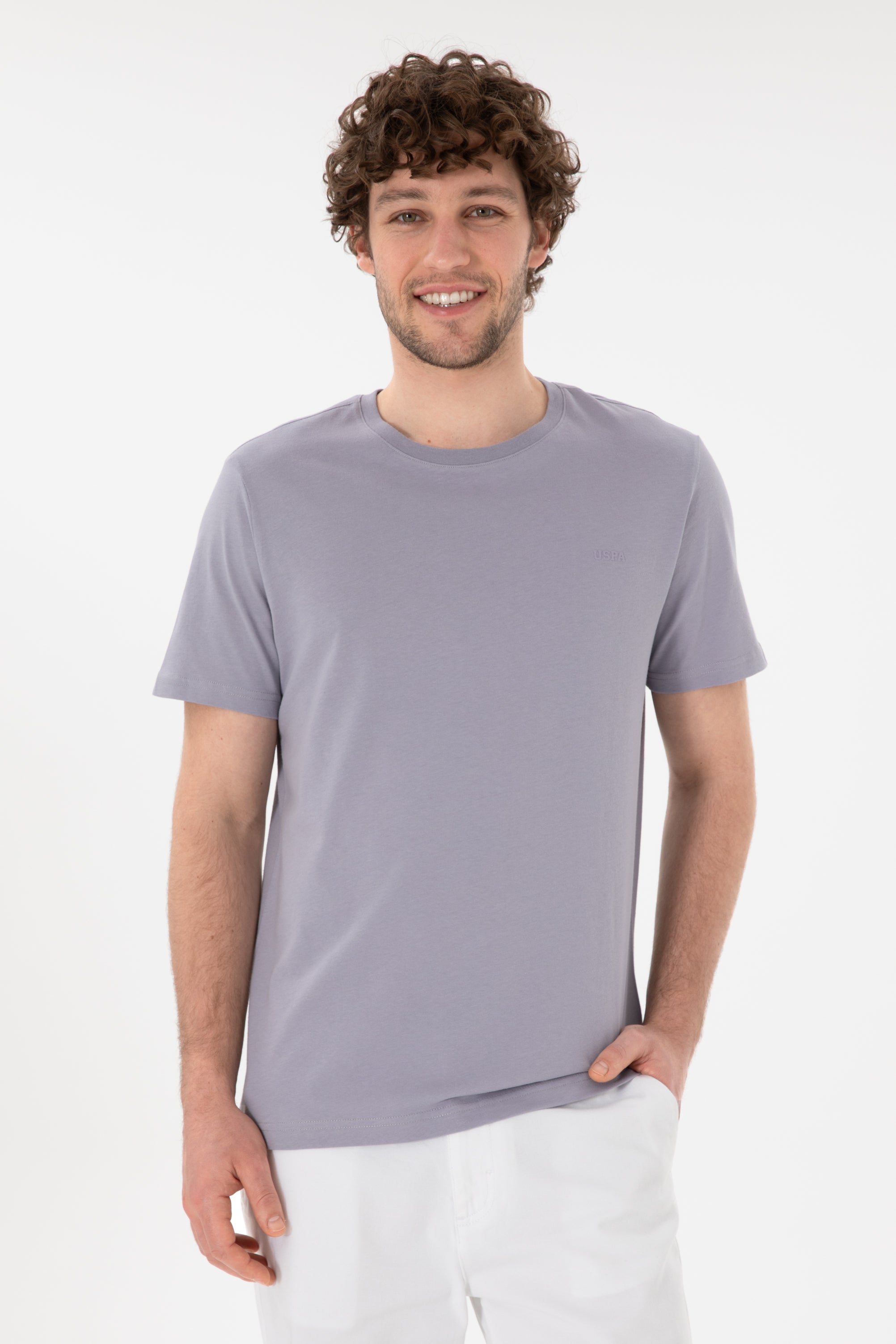 Tricou Bărbați Lila Prafuit Cu Guler Rotund