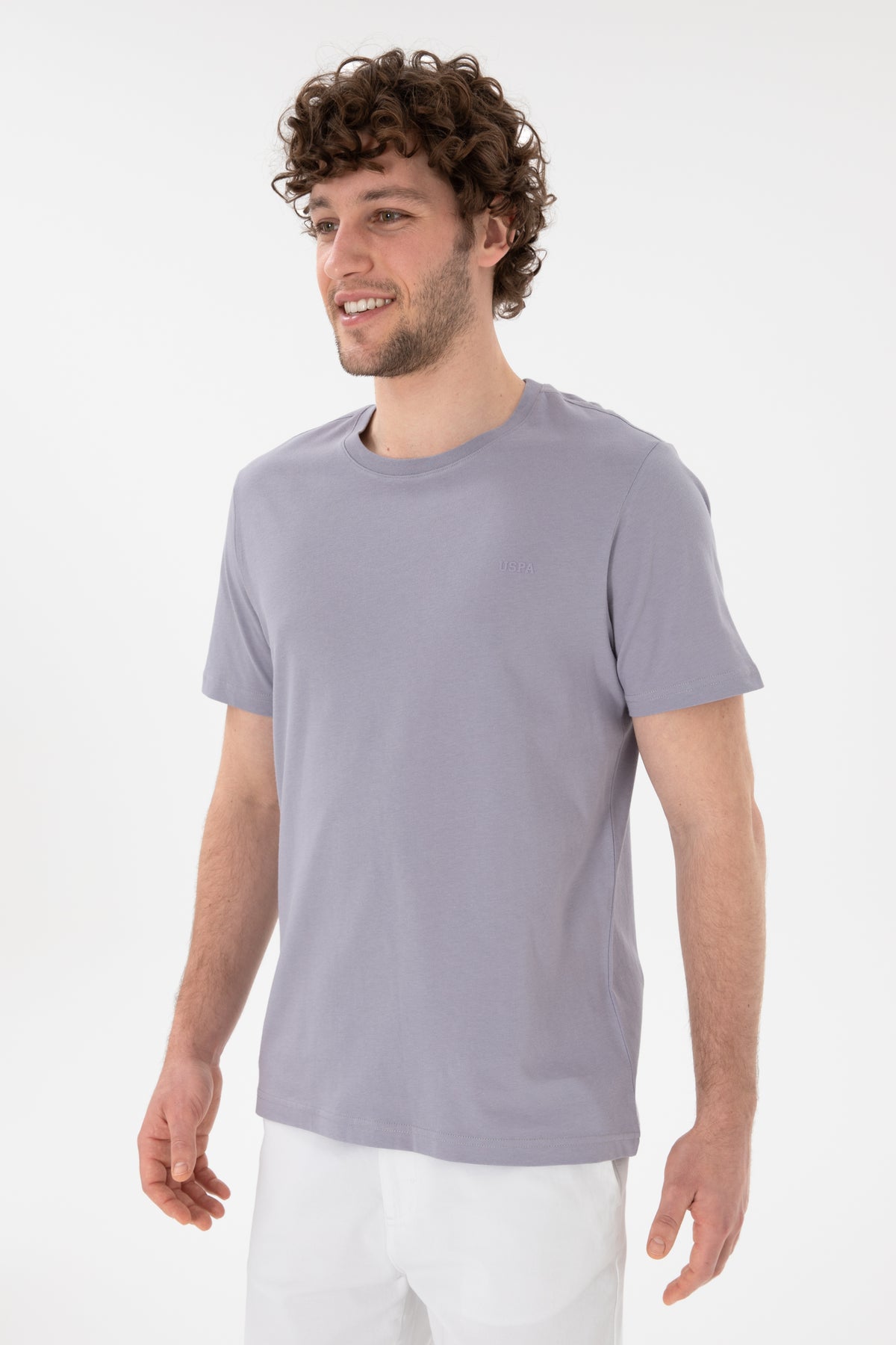 Tricou Bărbați Lila Prafuit Cu Guler Rotund