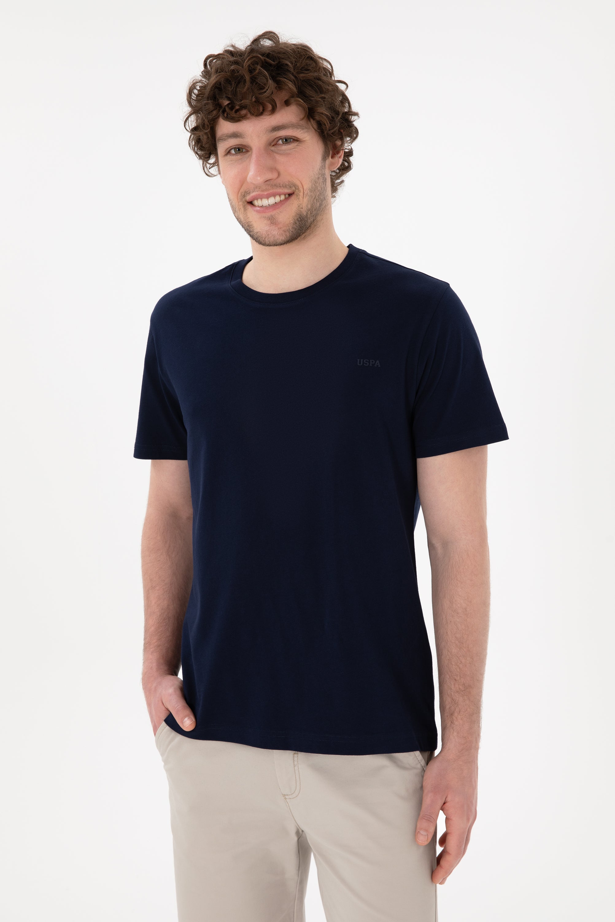 Tricou Bărbați Bleumarin Cu Guler Rotund