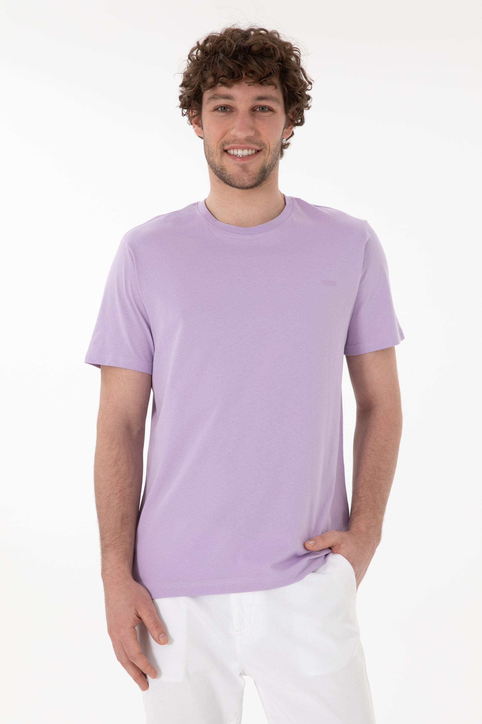 Tricou Bărbați Lila Cu Guler Rotund