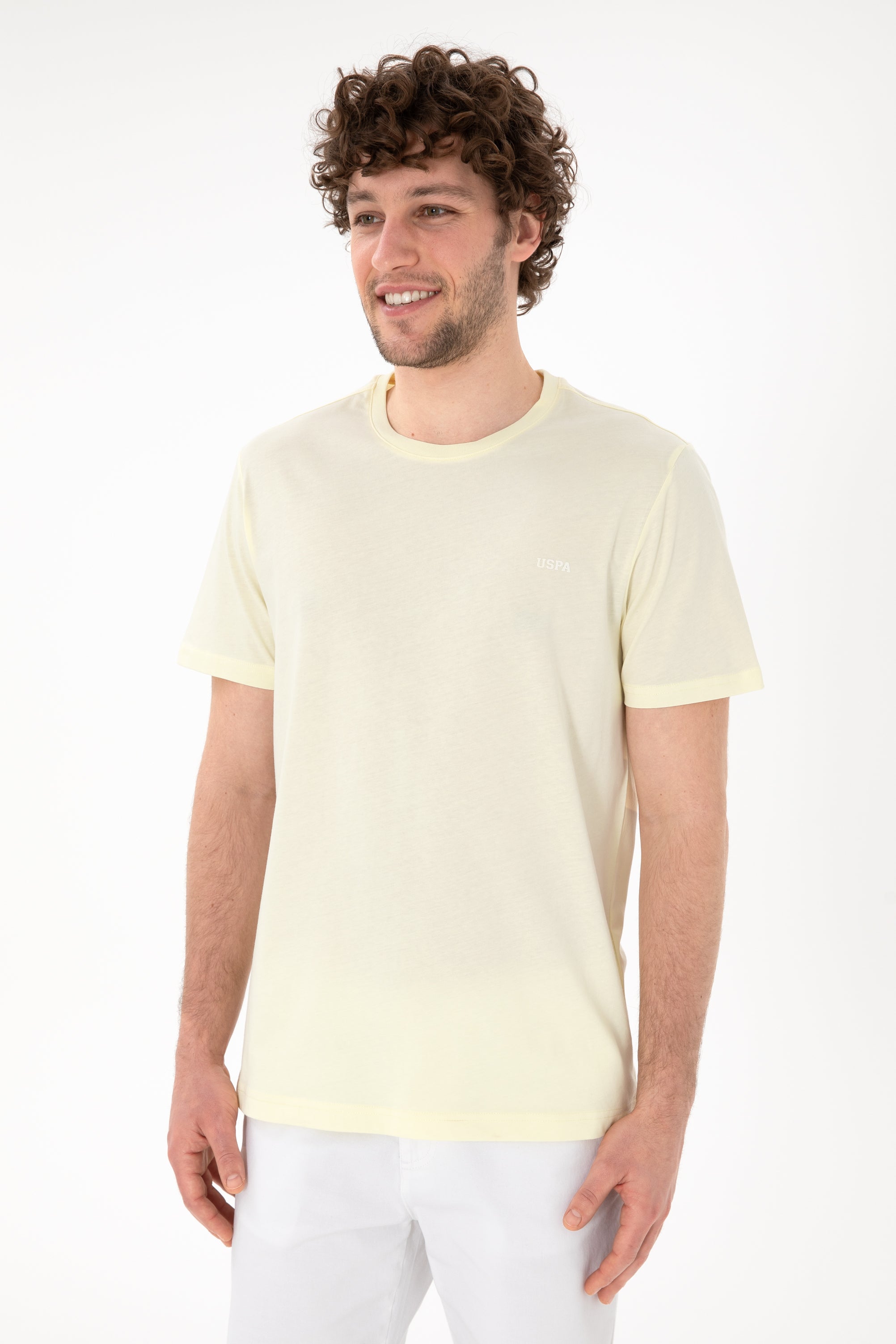 Tricou Bărbați Galben Pal Cu Guler Rotund