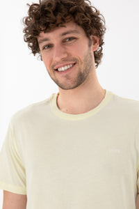 Tricou Bărbați Galben Pal Cu Guler Rotund