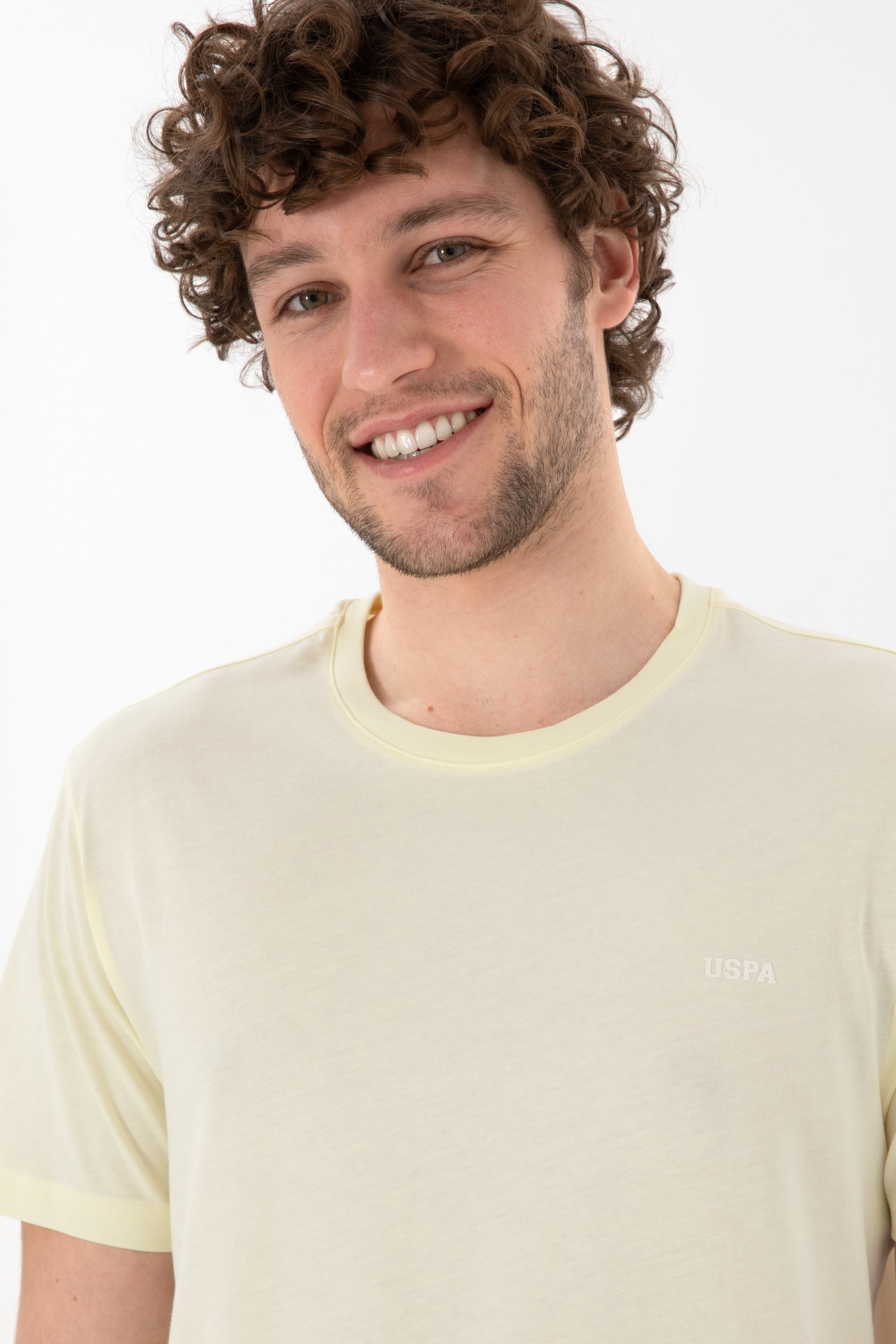 Tricou Bărbați Galben Pal Cu Guler Rotund