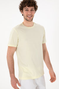 Tricou Bărbați Galben Pal Cu Guler Rotund