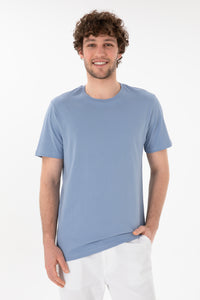 Tricou Bărbați Albastru Prăfuit Cu Guler Rotund