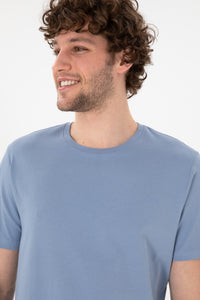 Tricou Bărbați Albastru Prăfuit Cu Guler Rotund