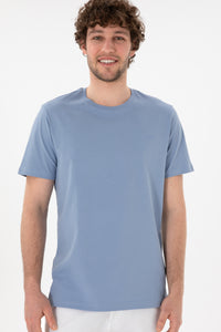 Tricou Bărbați Albastru Prăfuit Cu Guler Rotund